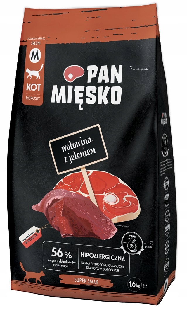 Pan Mięsko karma sucha dla kota WOŁOWINA JELEŃ 1,6 kg