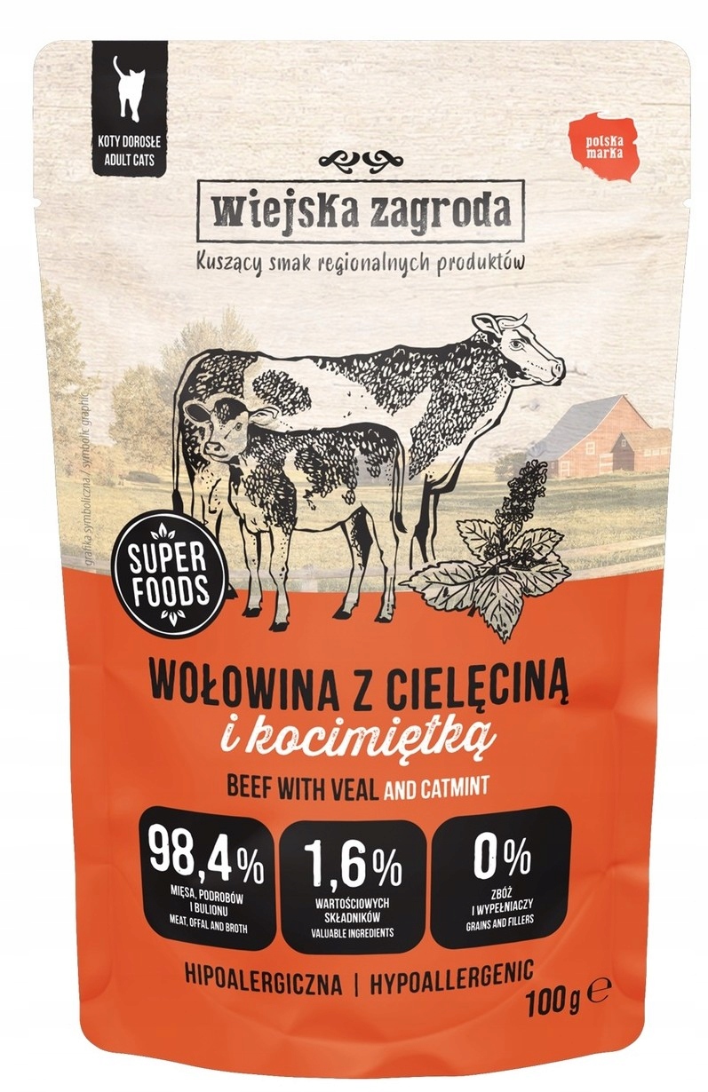 Wiejska Zagroda karma mokra kot WOŁOWINA CIELĘCINA KOCIMIĘTKA 100g