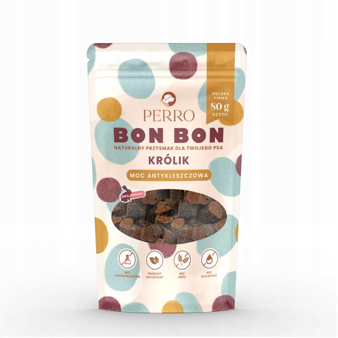 Perro BON BON przysmaki Królik – ochrona przed kleszczami 80g
