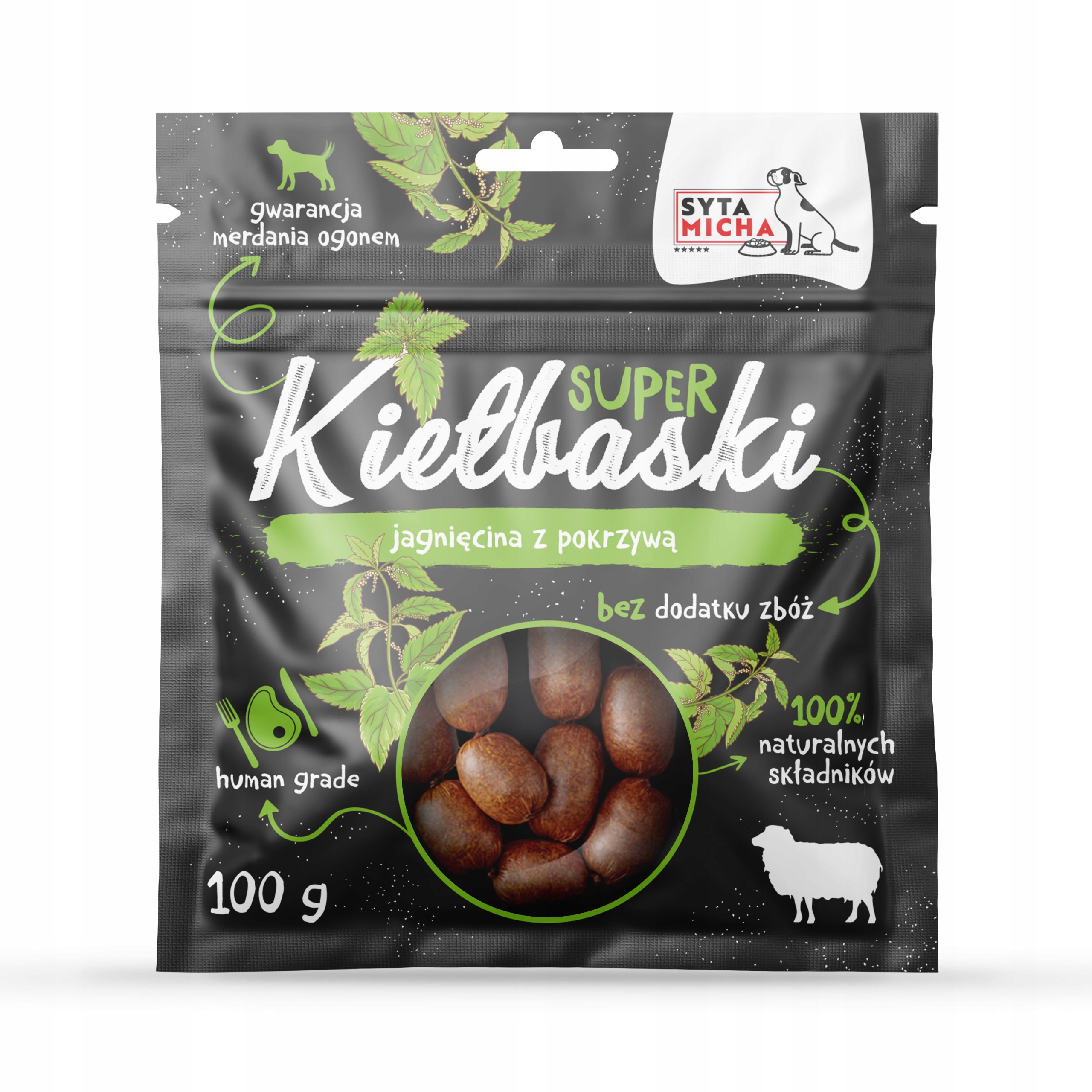 Syta Micha kiełbaski z jagnięciną i pokrzywą 100g