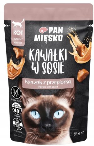 Pan Mięsko Karma mokra dla kota Kawałki w sosie Kurczak z przepiórką 85 g sasz