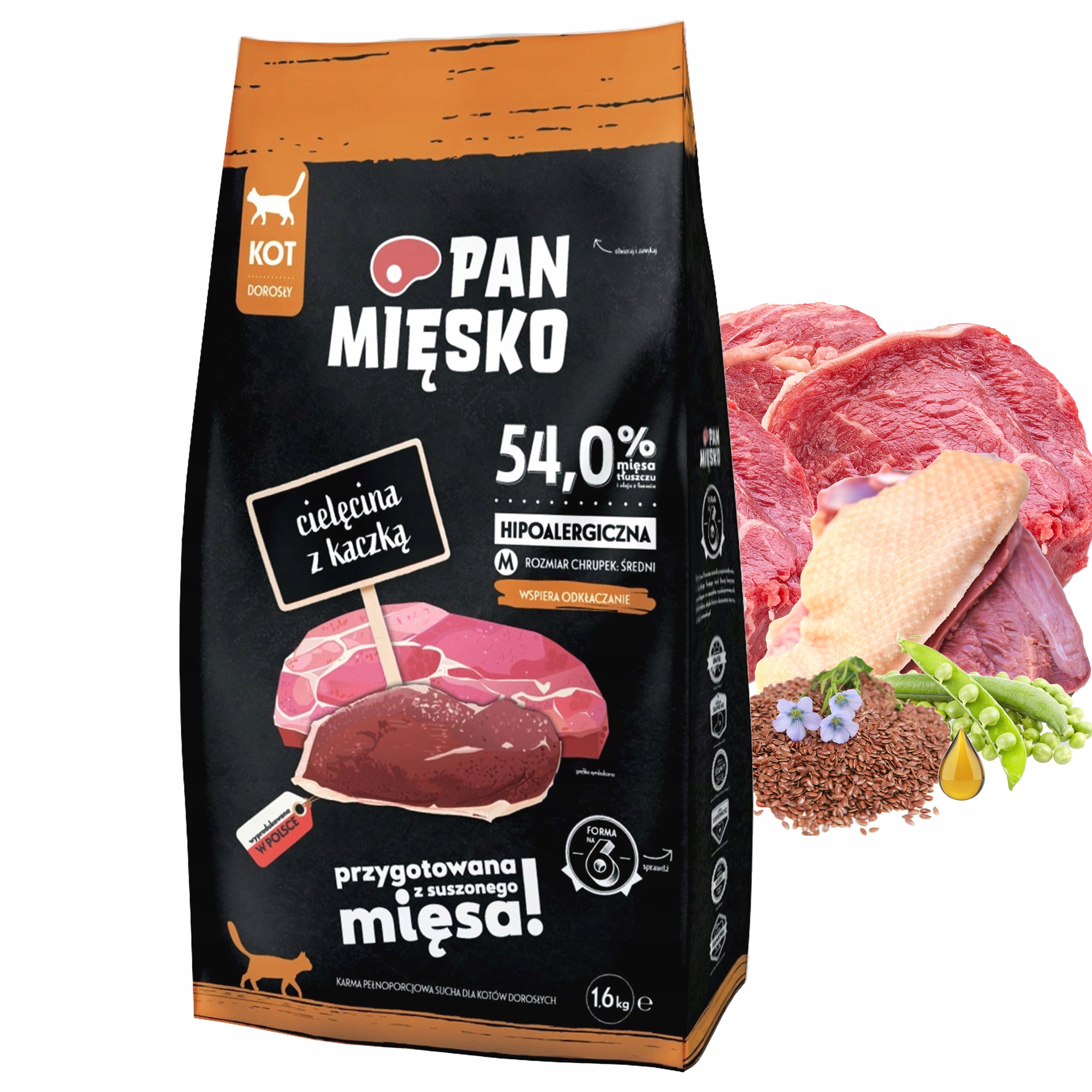 Pan Mięsko sucha karma dla kota CIELĘCINA KACZKA 1,6 kg