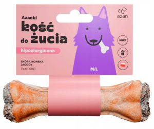 Azanki Kość do żucia M/L ze skóry końskiej z jagodami 17cm