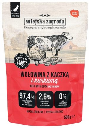 Wiejska Zagroda WOŁOWINA KACZKA KURKUMA karma mokra dla psa 500g saszetka