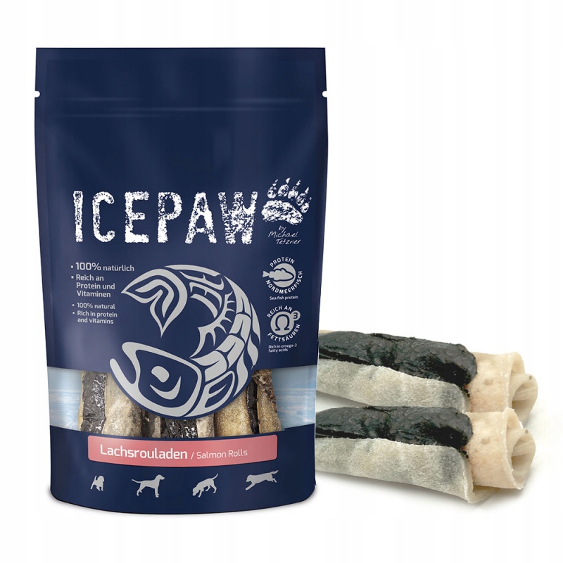 ICEPAW Lachsrouladen – gryzak ze skór łososia i wołowej 3 szt