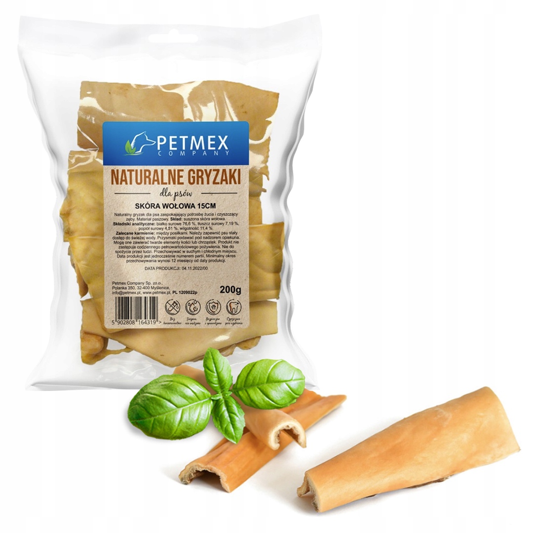 Petmex SKÓRA WOŁOWA przysmak naturalny gryzak dla psa 15 cm 200G