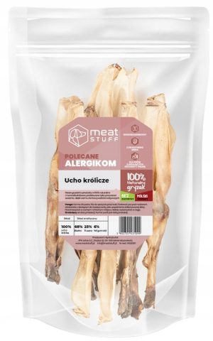 Gryzak natralny dla psa Uszy królika 10 szt bez futra MEATSTUFF doypack