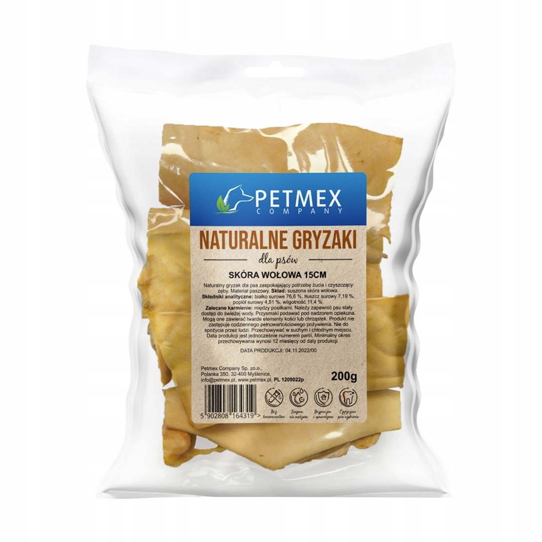 Petmex SKÓRA WOŁOWA przysmak naturalny gryzak dla psa 15 cm 200G