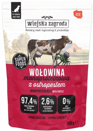Wiejska Zagroda WOŁOWINA Z OSTROPESTEM karma mokra dla psa 500g saszetka