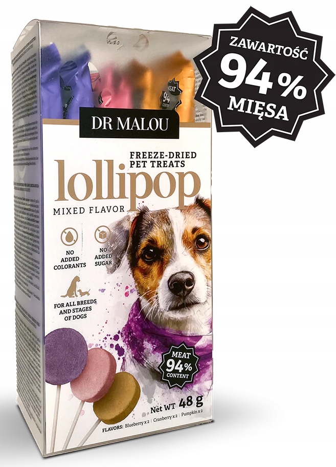 DrMalou LIOFILIZOWANE LIZAKI MIĘSNE dla psów – mix smaków 6 szt