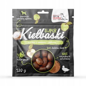 Syta Micha kiełbaski z  kaczką, kokosem i jabłkiem 100g