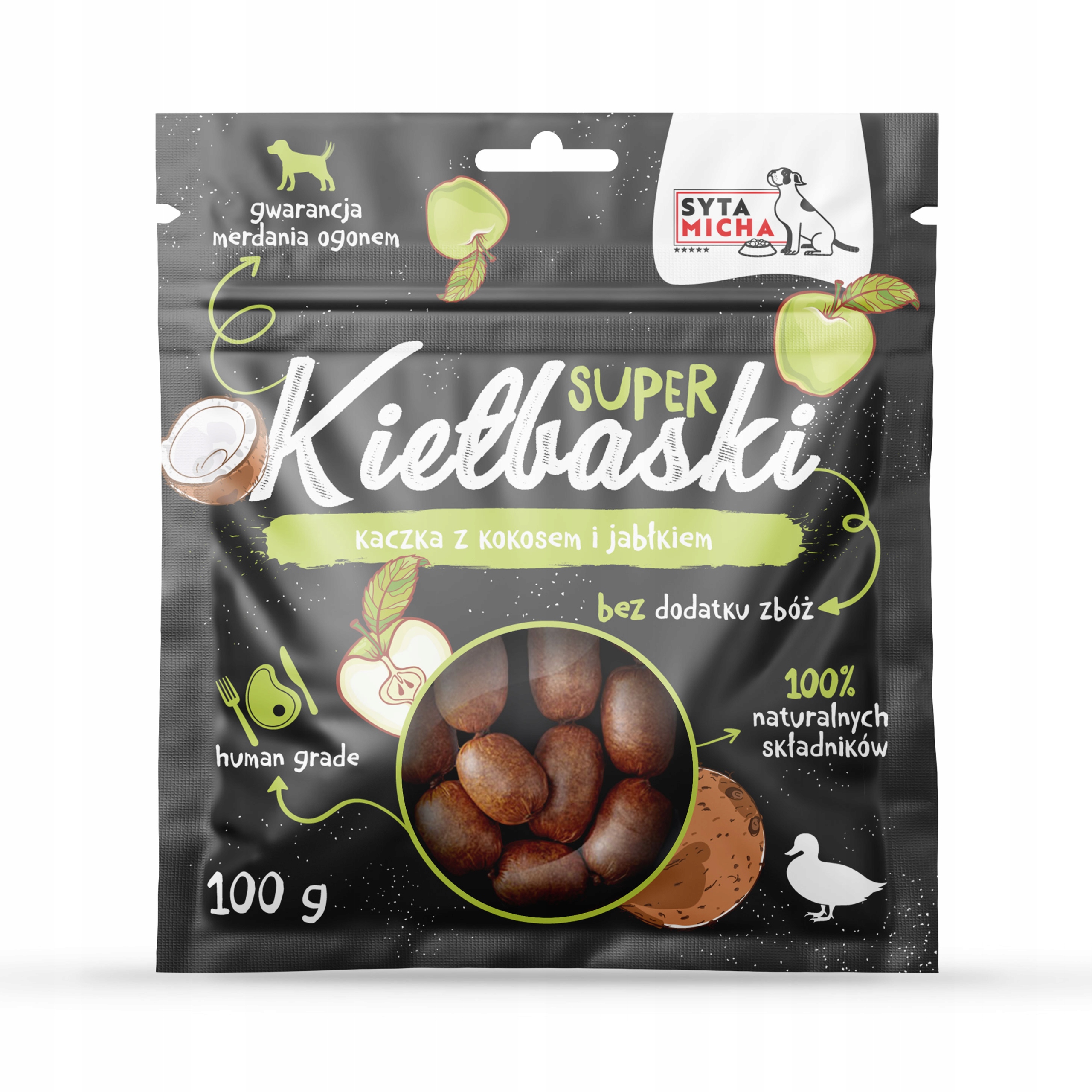 Syta Micha kiełbaski z kaczką, kokosem i jabłkiem 100g