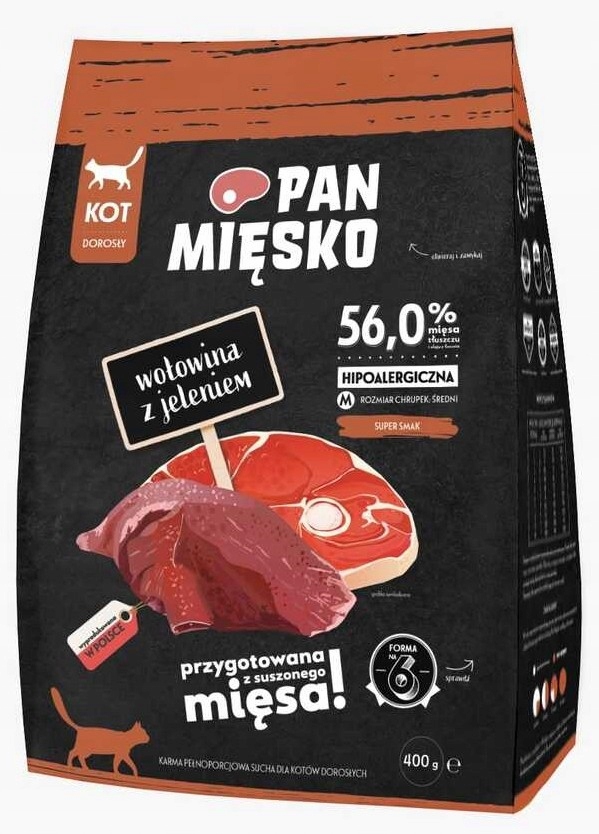 Pan Mięsko karma sucha dla kota WOŁOWINA JELEŃ 400g