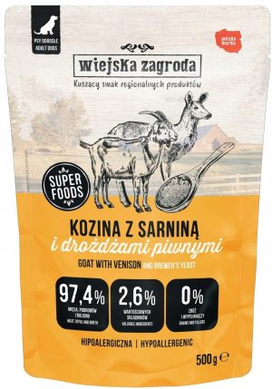 Wiejska Zagroda KOZINA SARNINA DROŻDZE PIWNE karma mokra dla psa 500g sasz