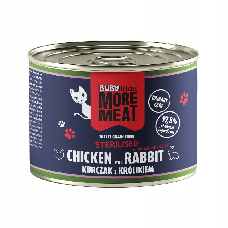 BUBAlicious mokra karma dla kotów sterylizowanych KURA KRÓLIK 185 g