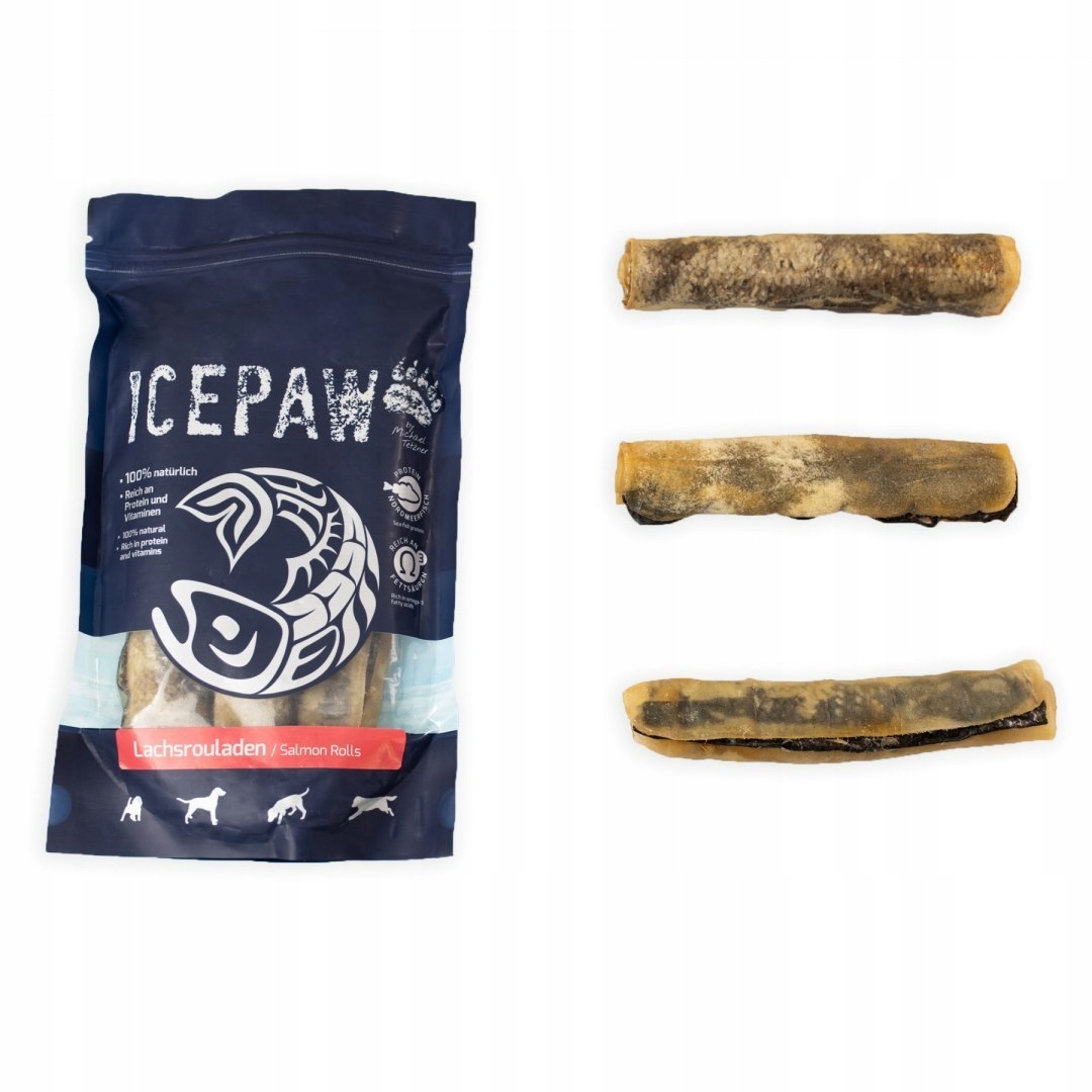 ICEPAW Lachsrouladen – gryzak ze skór łososia i wołowej 3 szt