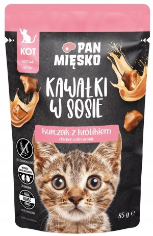 Pan Mięsko karma mokra dla kociąt KURCZAK KRÓLIK kawałki w sosie 85g