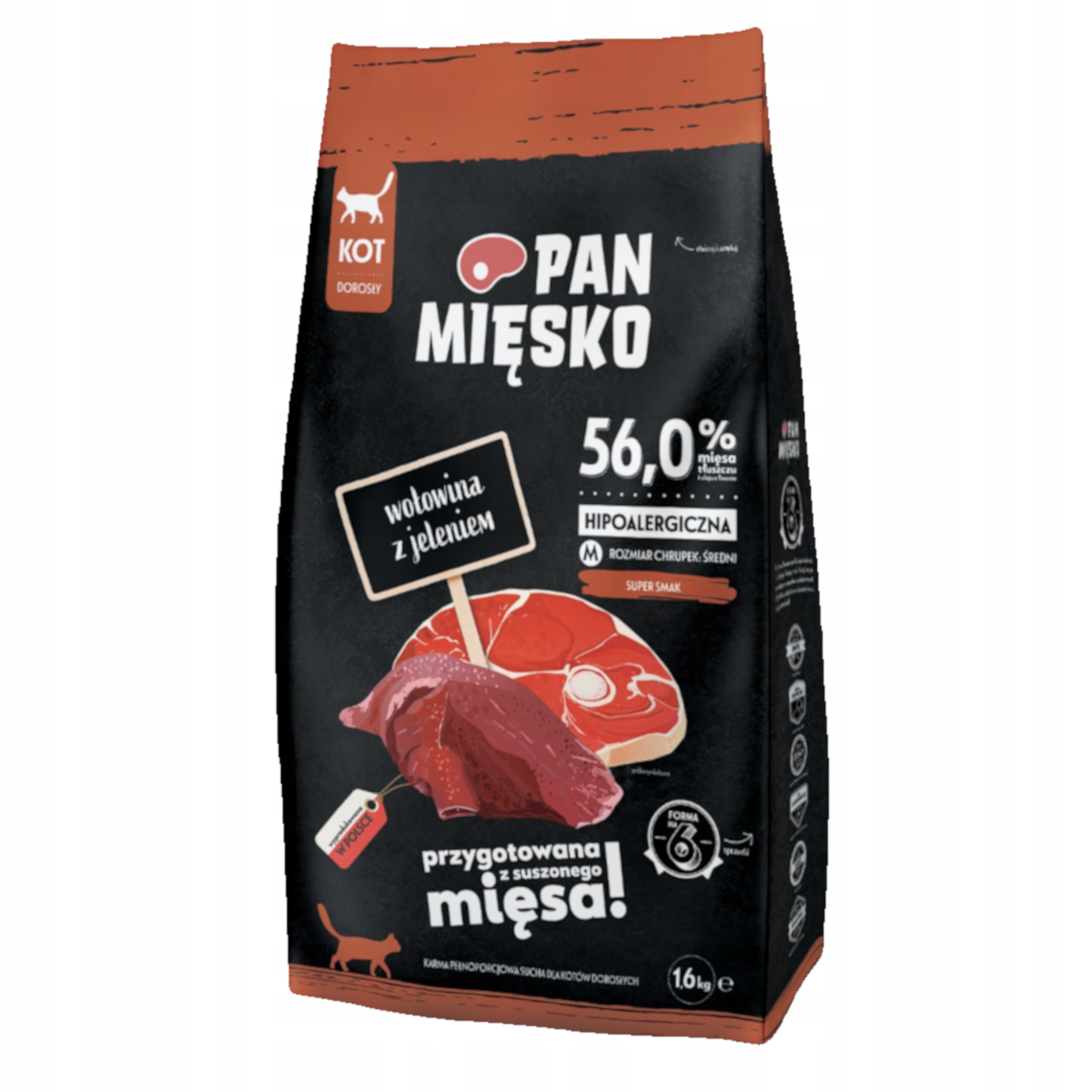 Pan Mięsko karma sucha dla kota WOŁOWINA JELEŃ 1,6 kg
