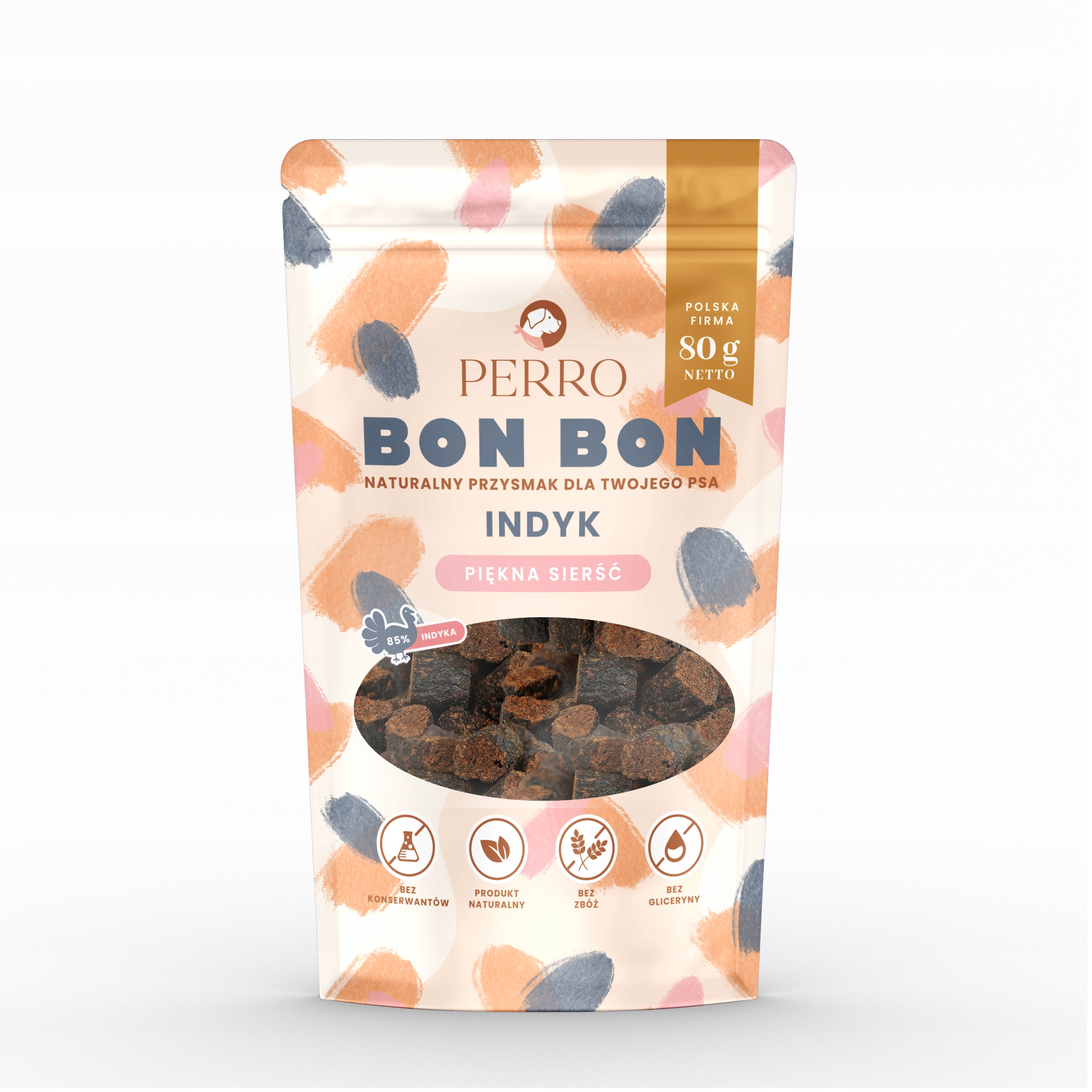 Perro BON BON przysmaki Indyk – piękna sierść 80g