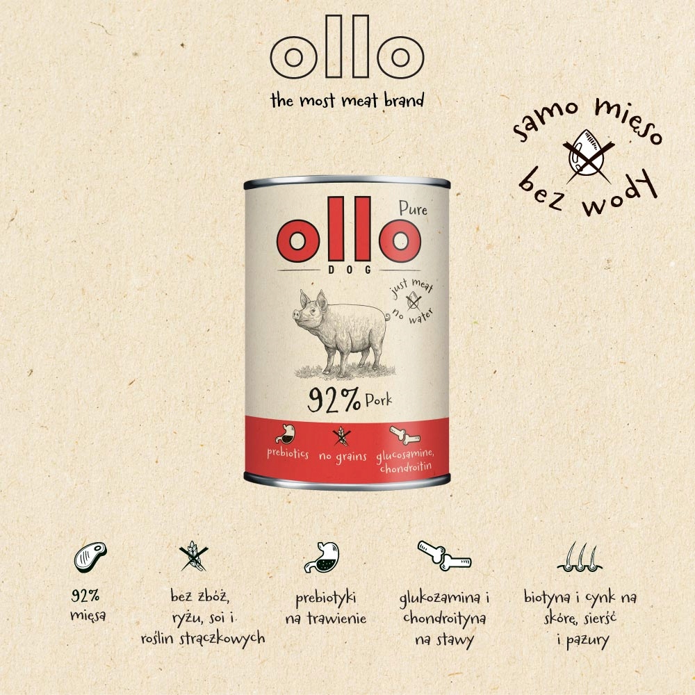 Ollo mokra karma dla psa Pure WIEPRZOWINA 850g